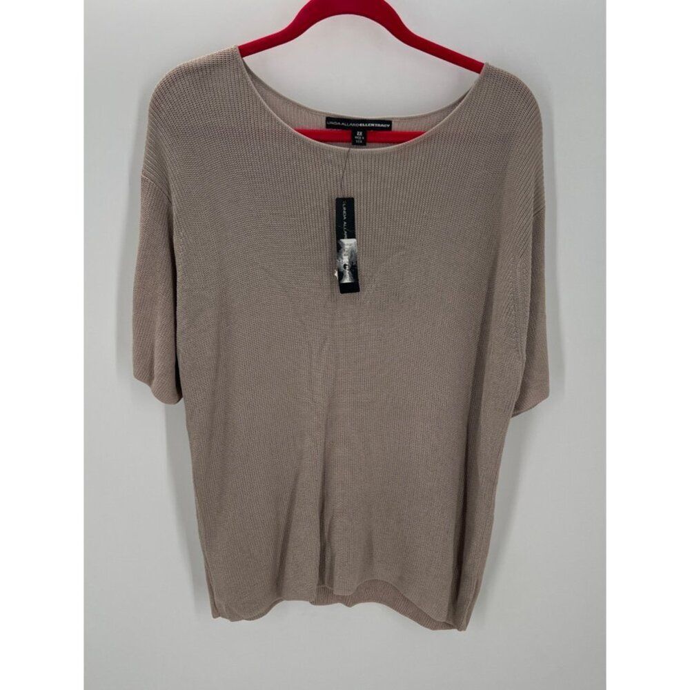 Linda Allard Ellen Tracy Knit Short Sleeve Sweater Top Taupe Size 2X New - Picture 8 of 8
